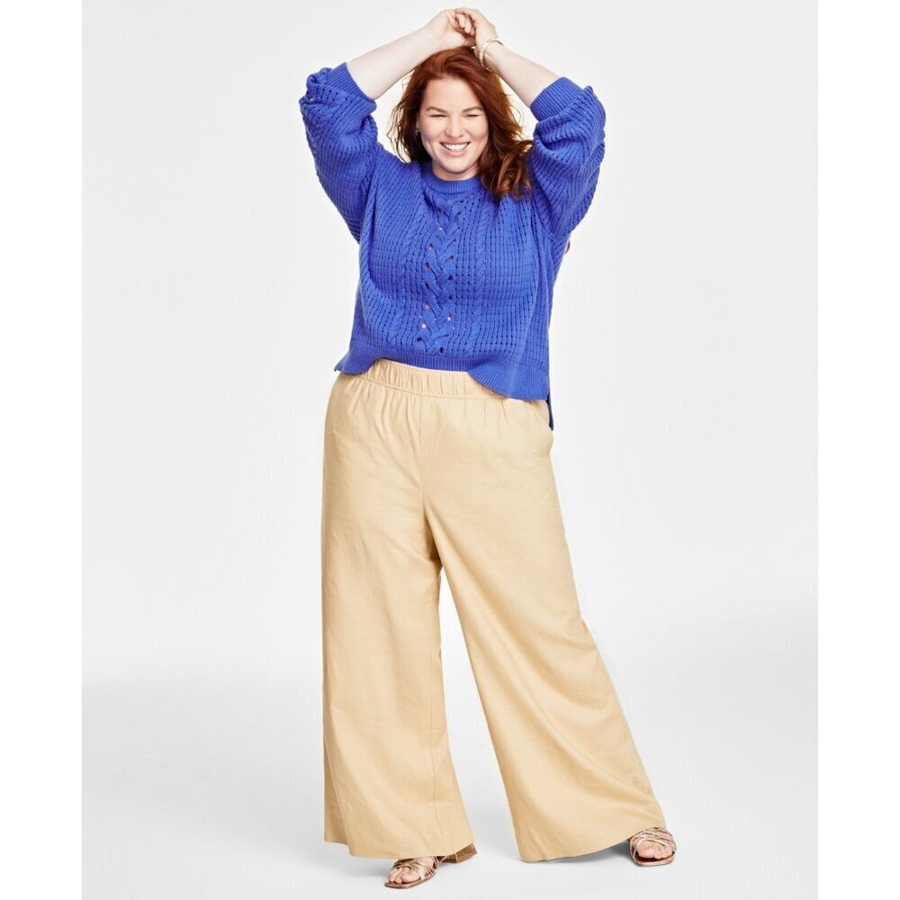On 34th Womens Plus Size 2X Crewneck Cotton-Blend Cable-Knit Sweater $59 303